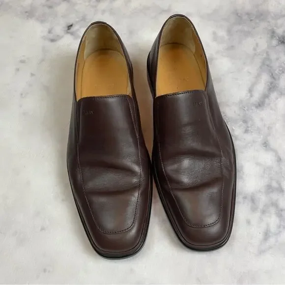 Bally Mens Caddo Brown Italian Leather Slip On Loafers Square Toe Sz 8E